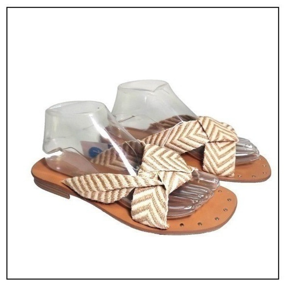 Universal Thread Sandals Women 7.5 Beige Woven Cross‎ Strap Flat Slide Comfort